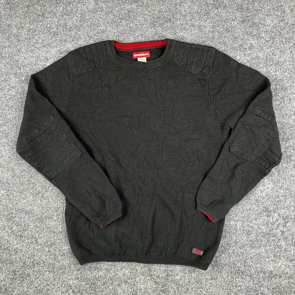 Unionbay Sweater Mens Size‎ S Black Ribbed Knit Long Sleeve Pullover Red Trim